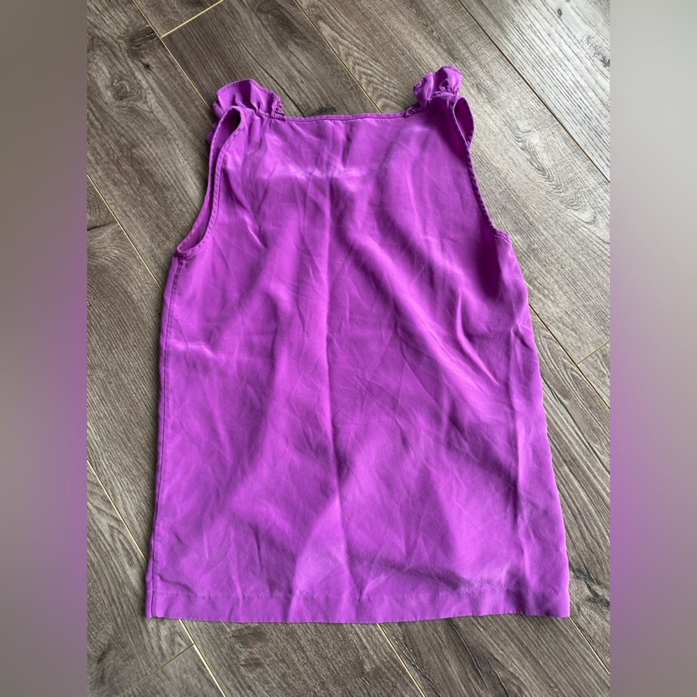 Kate Spade 100% SILK “live colorfully” fuchsia/purple ruffled collar tank blouse - Picture 3 of 6